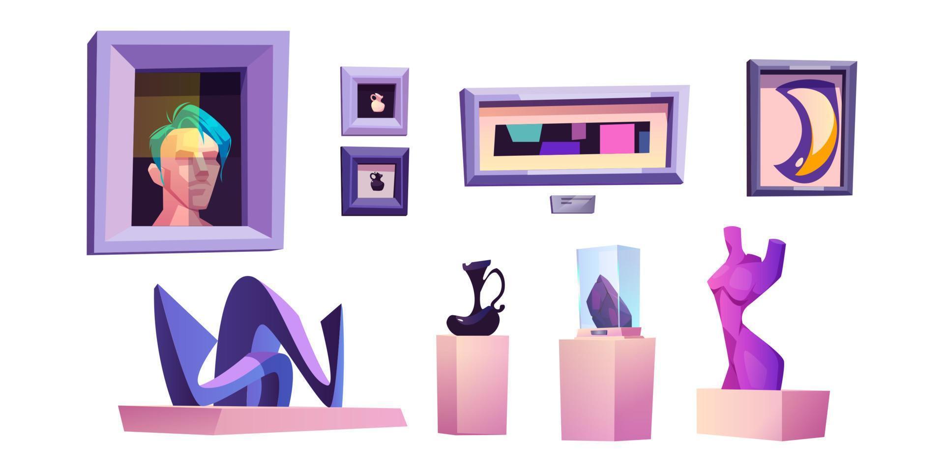 Set of modern art expositions for museum, clipart vector