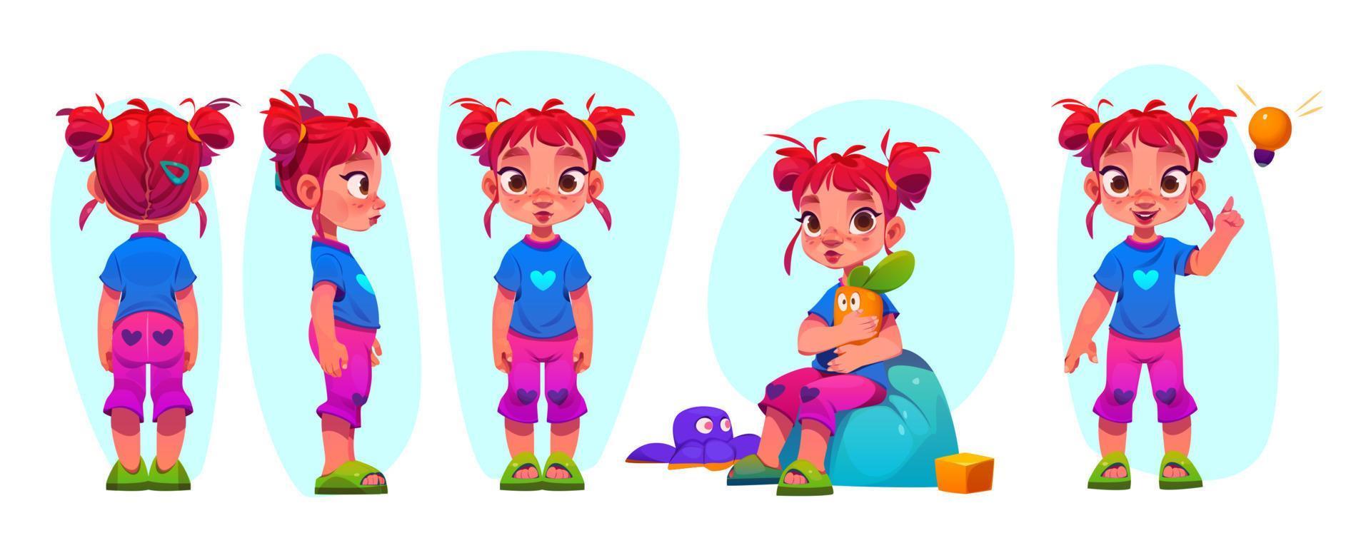 personaje de dibujos animados de niña pequeña para conjunto de animación vector