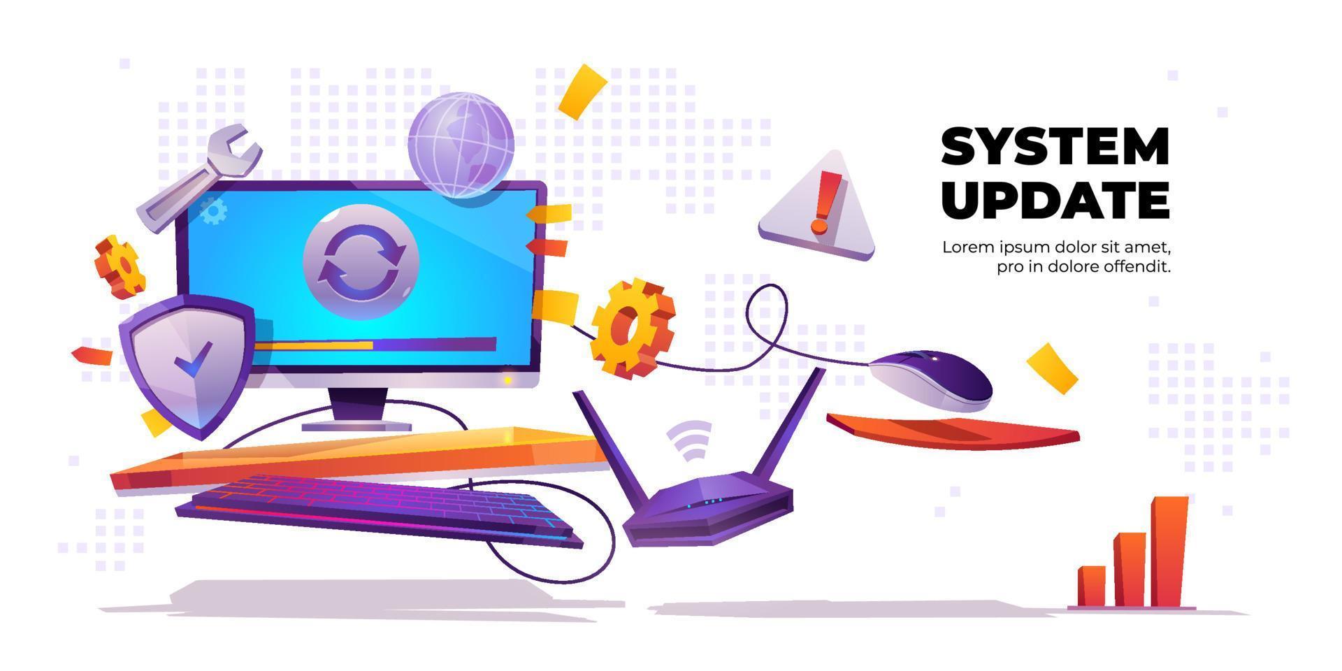 System update banner, computer software install vector