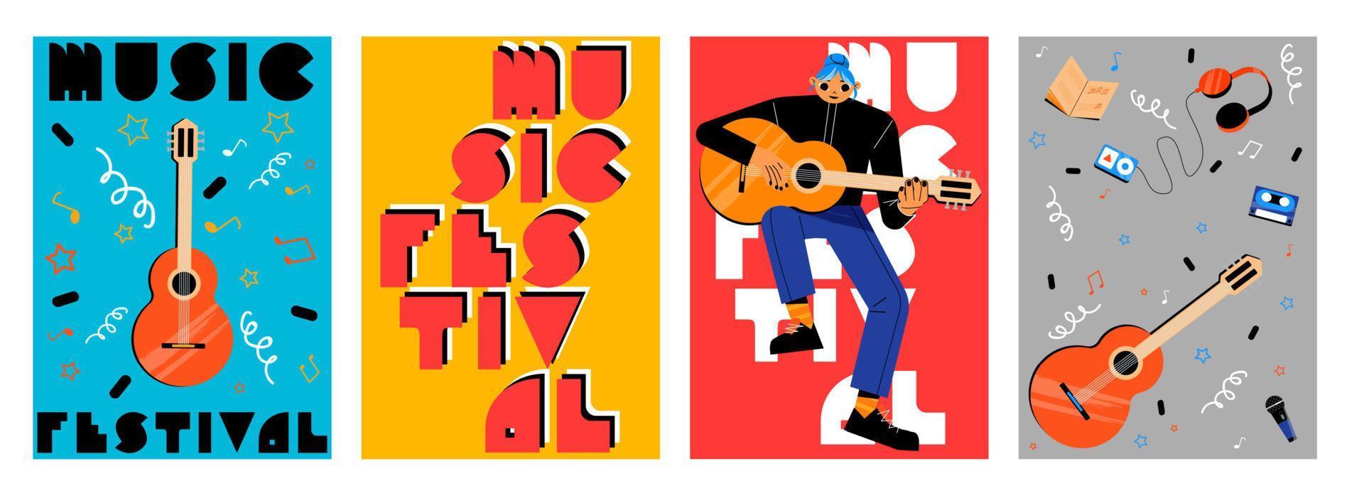 Music festival poster templates flat set vector