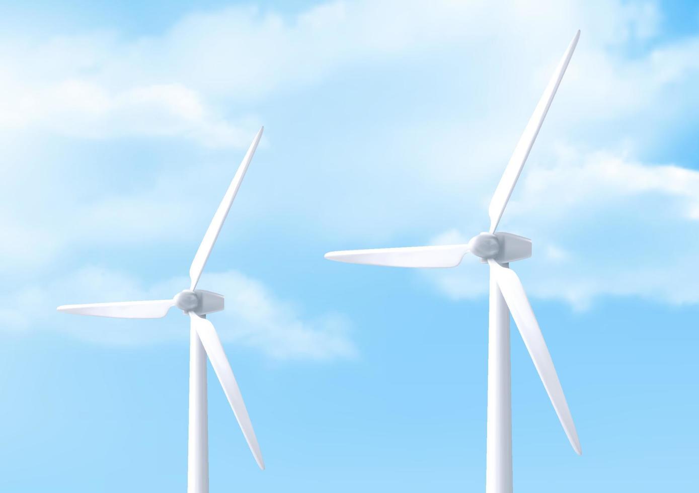 Vector realistic white wind turbine and blue sky