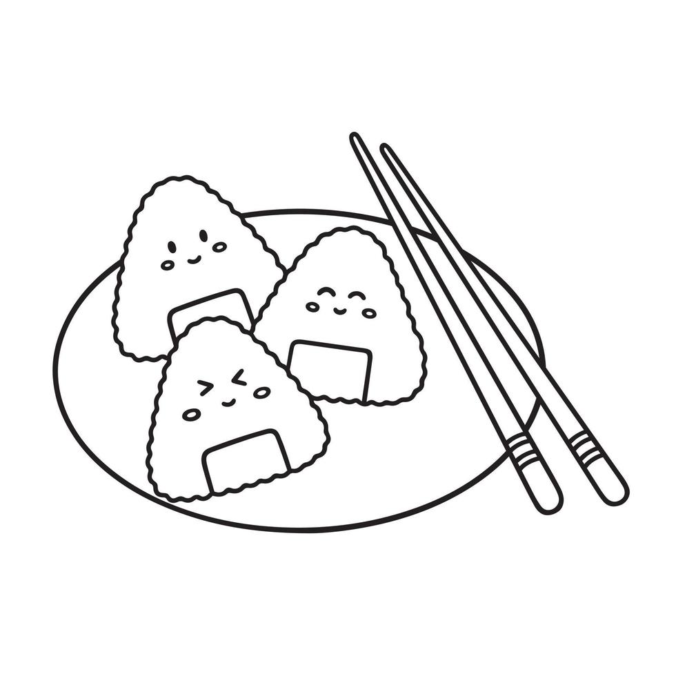 Onigiri doodle. Japanese food in sketch style. Asian cuisine. Hand drawn vector illustration isolated on white background