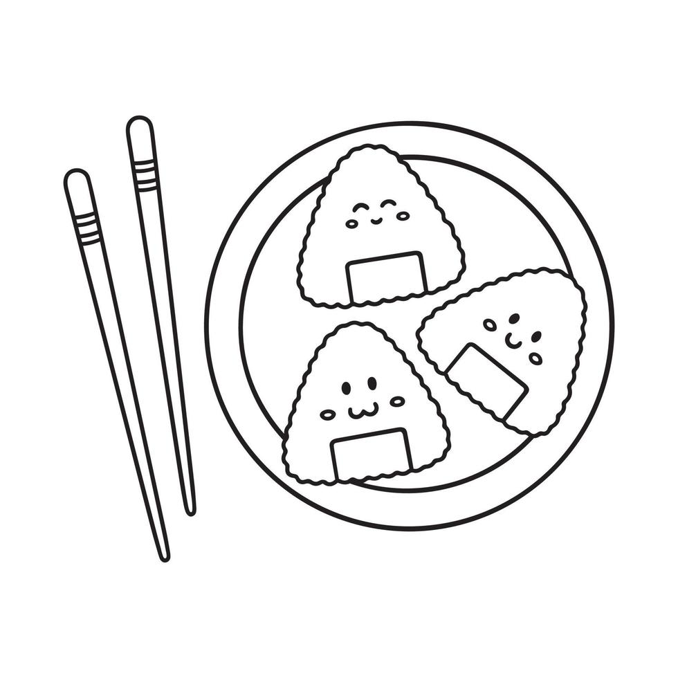 garabato onigiri. comida japonesa en estilo boceto. cocina asiática. ilustración vectorial dibujada a mano aislada sobre fondo blanco vector