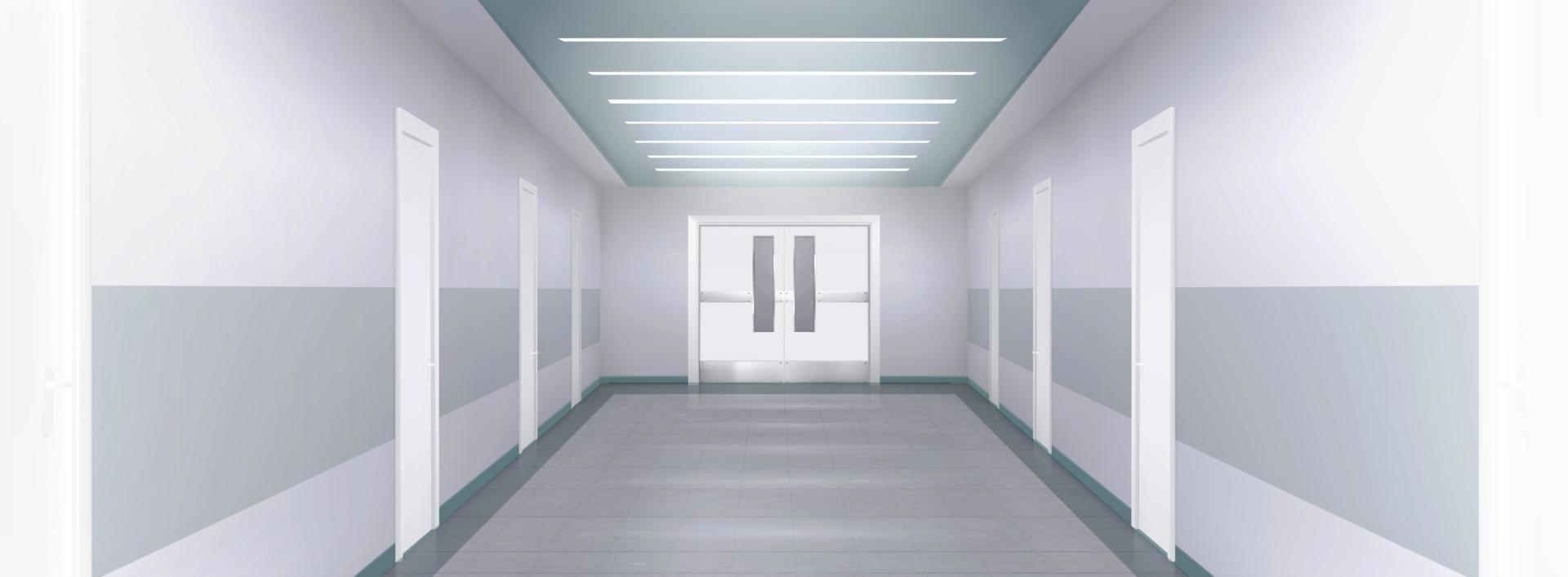 White empty corridor, 3d hospital or clinic hall vector