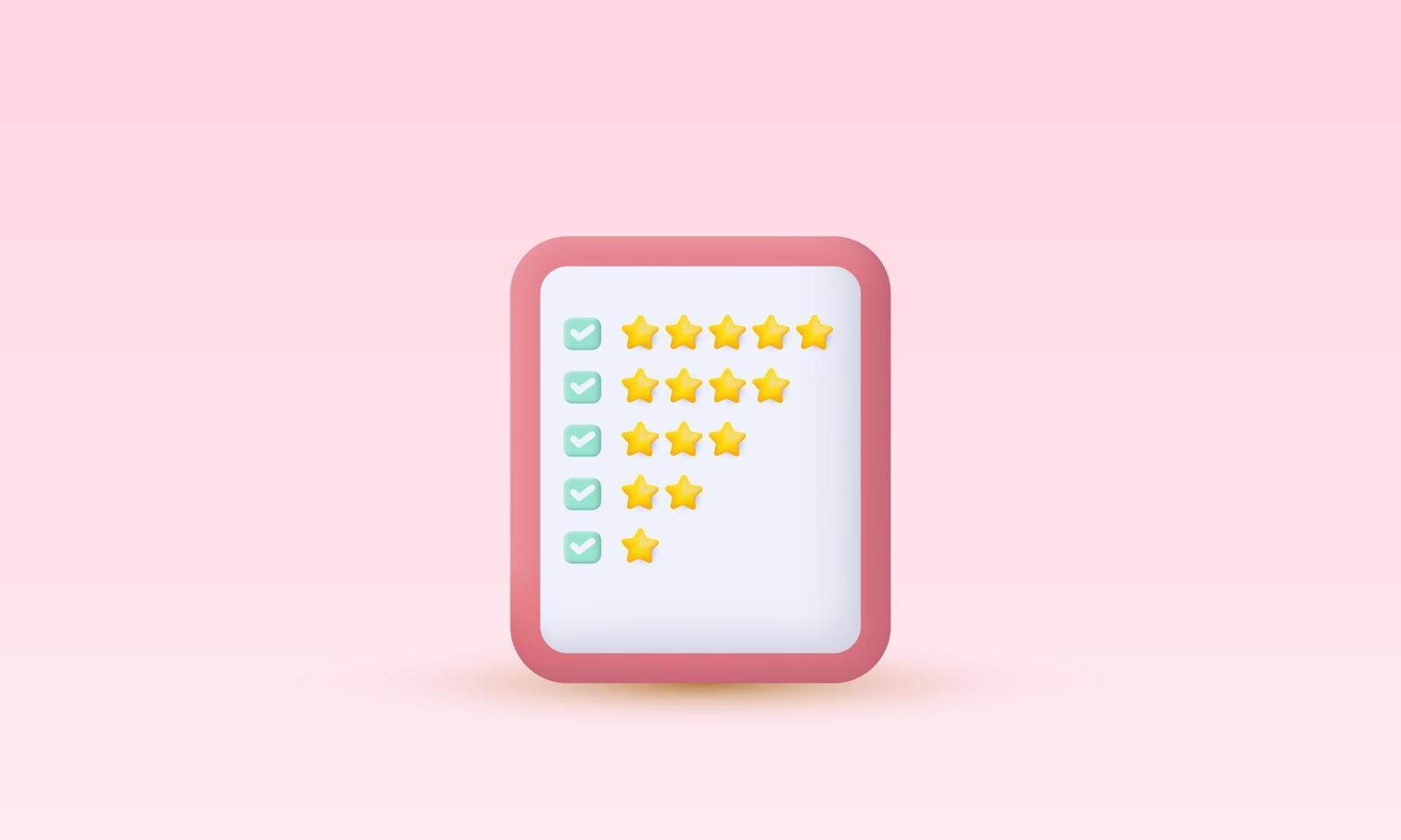 illustration realistic clipboard rating five stars best modern style 3d creative isolated on background vector