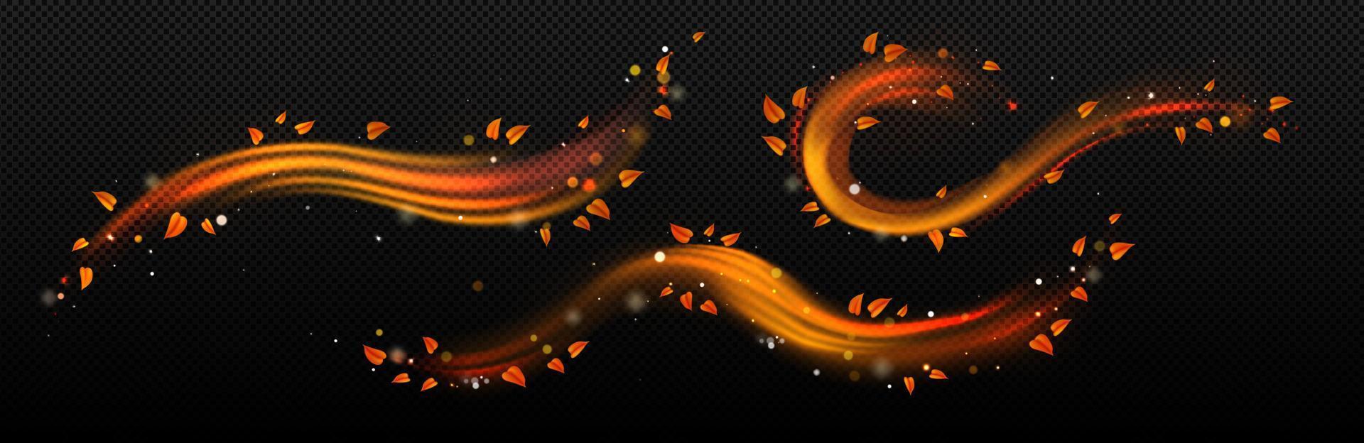 Abstract autumn wind swirls with yellow leaves png vector