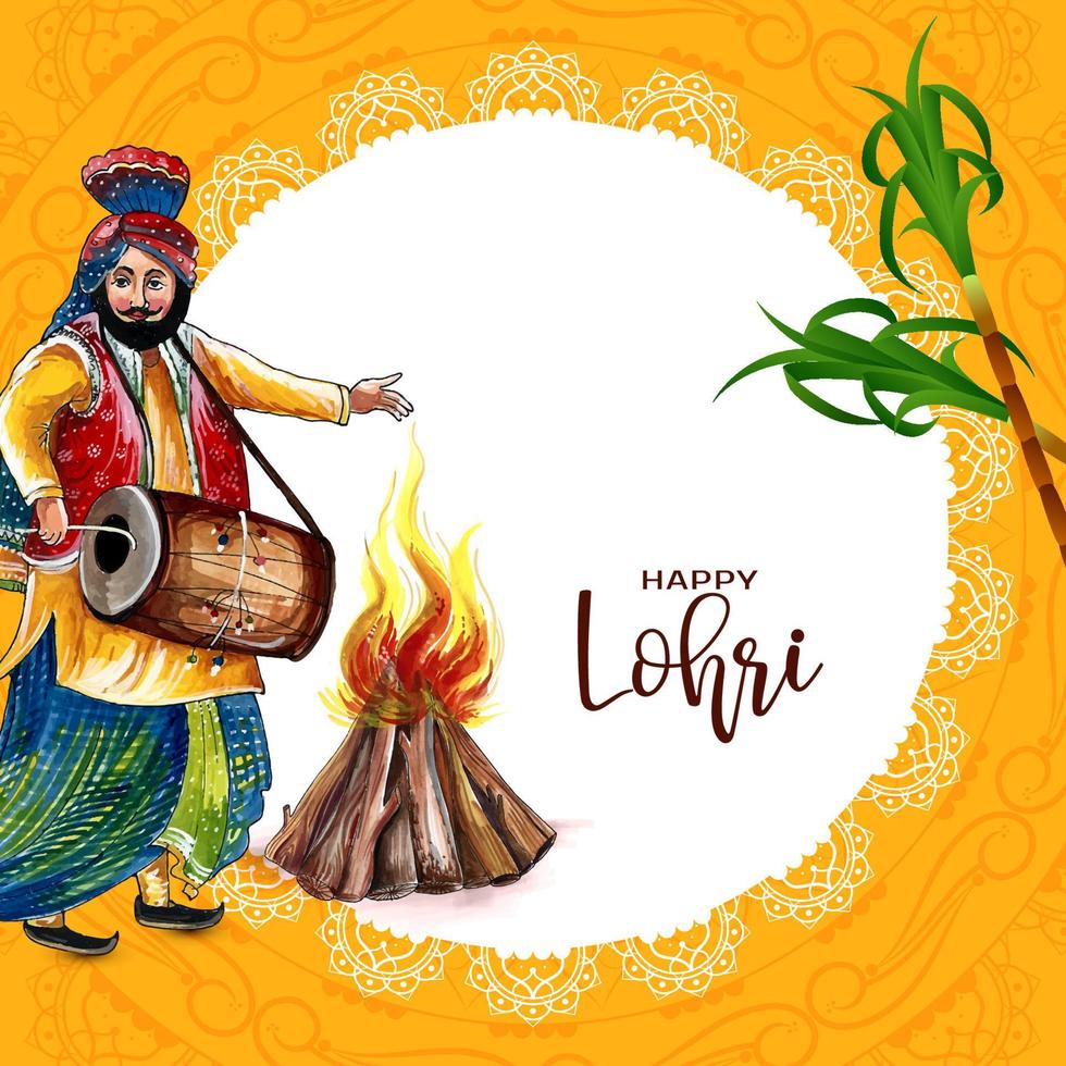 diseño de tarjeta de felicitación de celebración del festival indio feliz lohri vector
