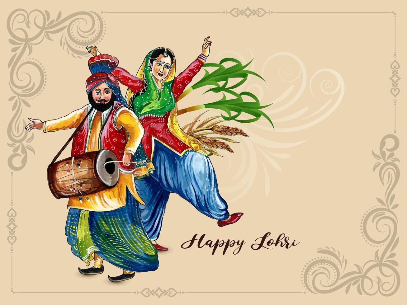 Happy Lohri cultural festival of punjab background design vector