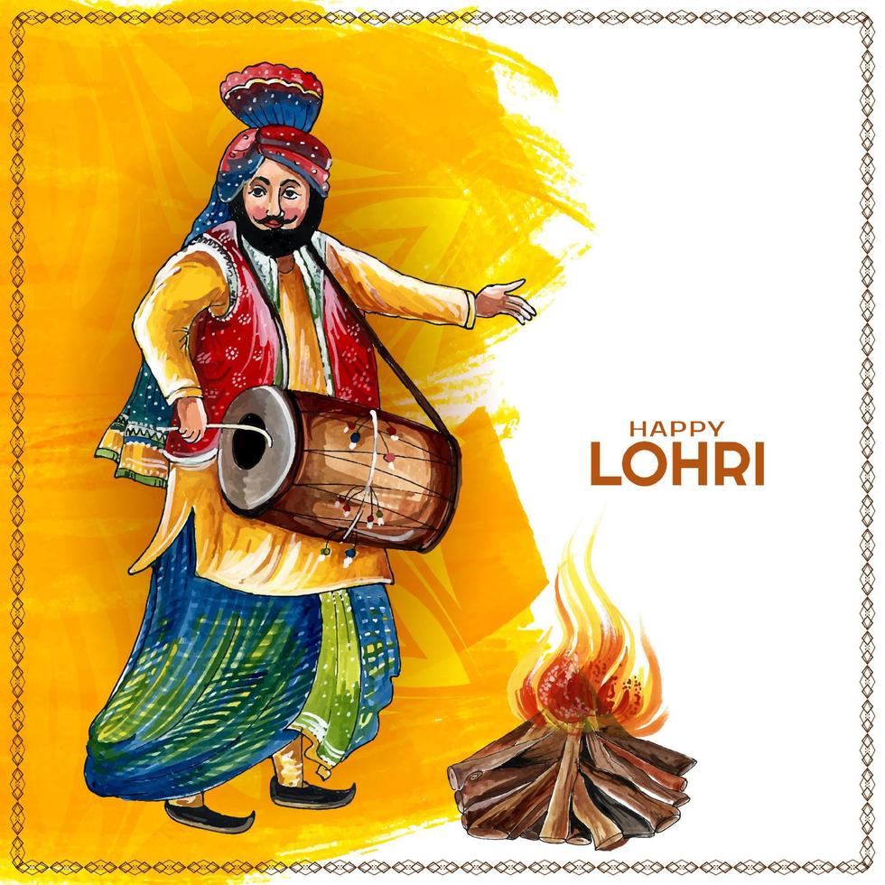 Happy Lohri Indian festival celebration greeting card design vector