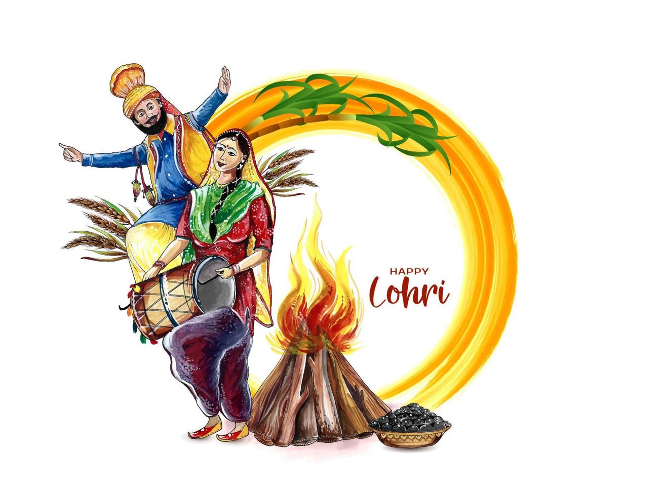 Happy Lohri cultural festival of punjab background design vector