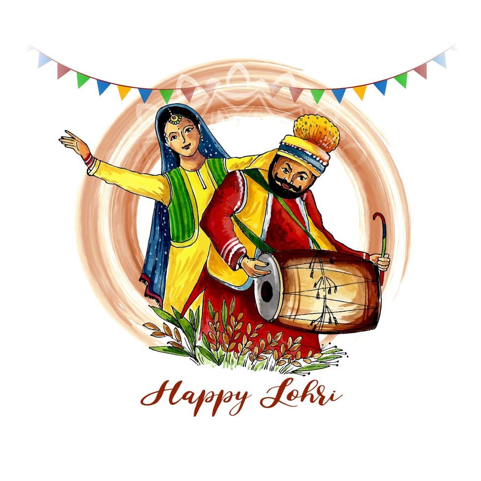Happy Lohri Indian festival celebration greeting card design vector