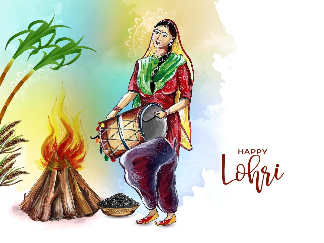 diseño de tarjeta de felicitación de celebración del festival indio feliz lohri vector