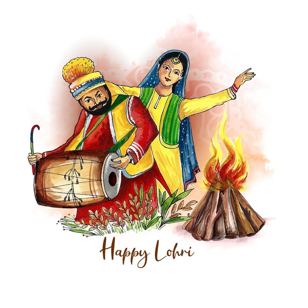 hermoso feliz lohri indio festival tradicional diseño de fondo vector