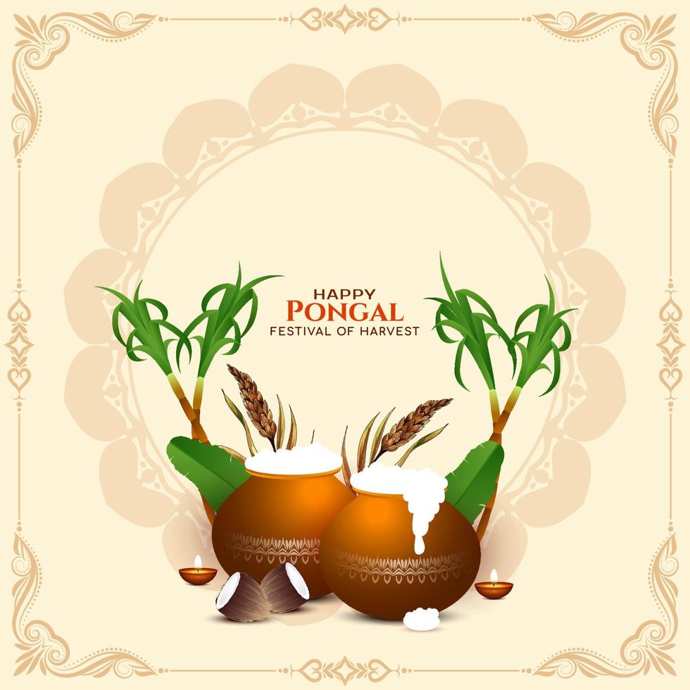 Happy Pongal cultural Indian festival celebration card design vector