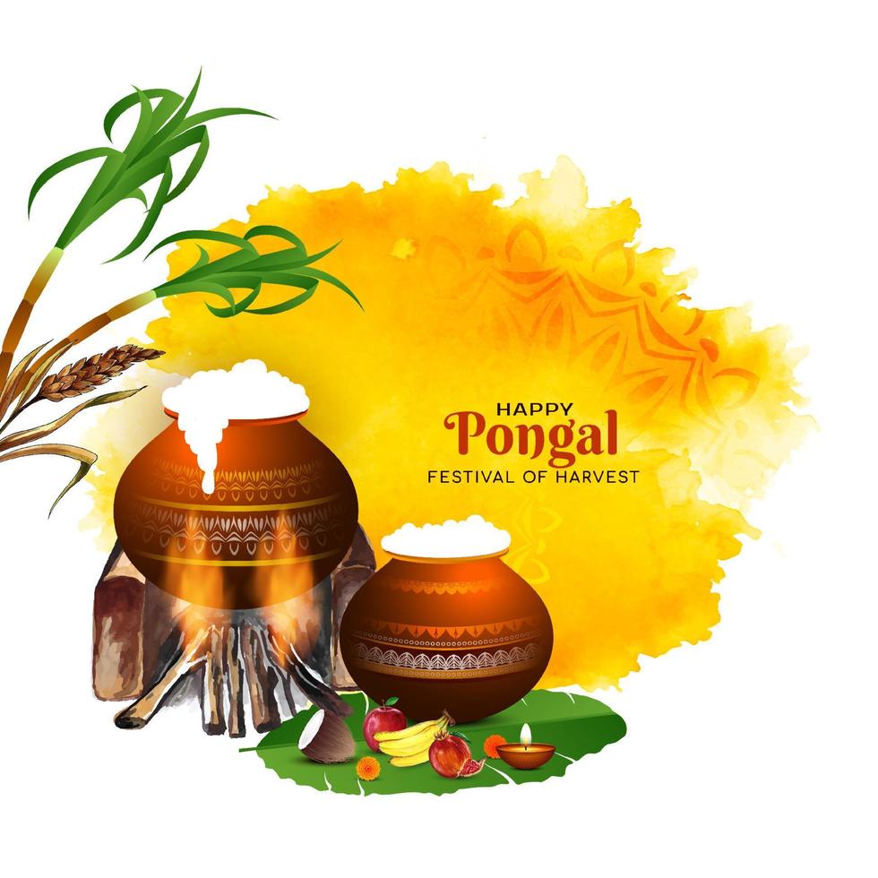 feliz pongal fondo de saludo del festival religioso del sur de la india vector