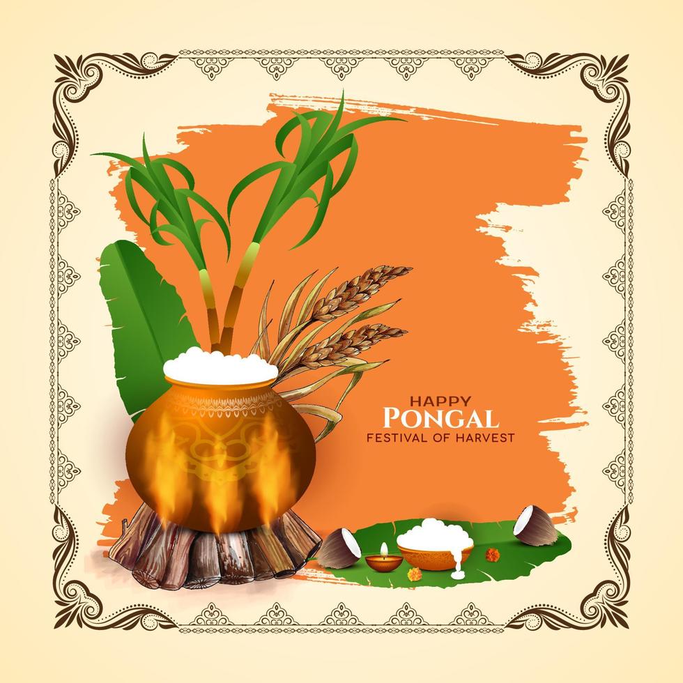 Happy Pongal cultural Indian festival celebration card design vector