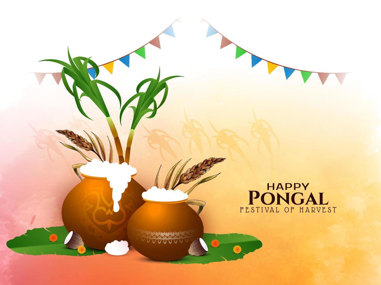 diseño de tarjeta de celebración del festival indio cultural feliz pongal vector