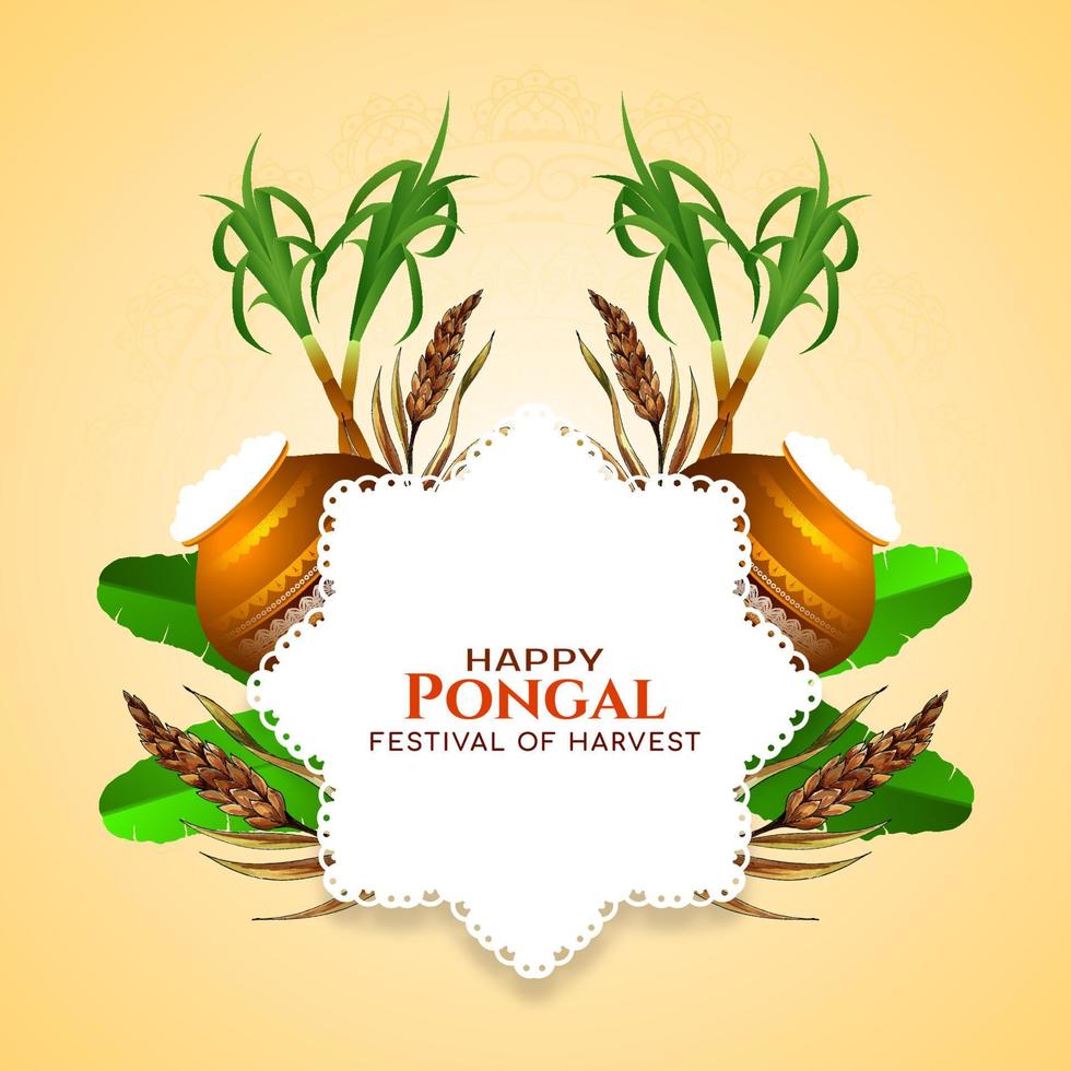 feliz pongal fondo de saludo del festival religioso del sur de la india vector