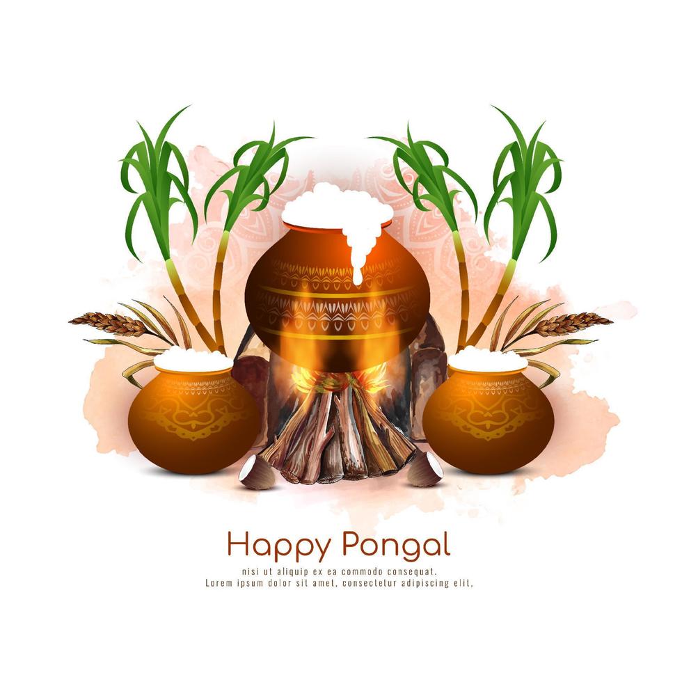 feliz pongal fondo de saludo del festival religioso del sur de la india vector