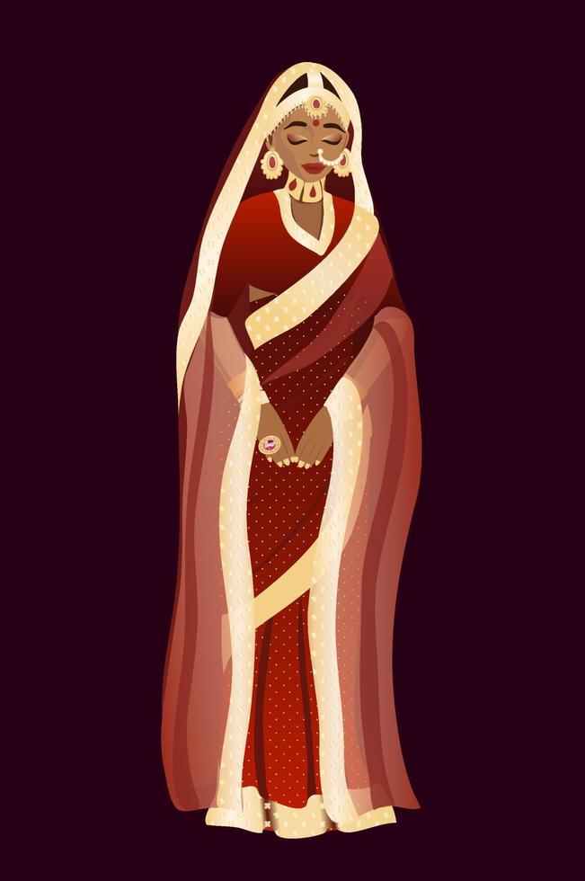 novia india. mujeres en un vestido de novia indio tradicional de cuerpo  entero. ilustración vectorial 16963836 Vector en Vecteezy
