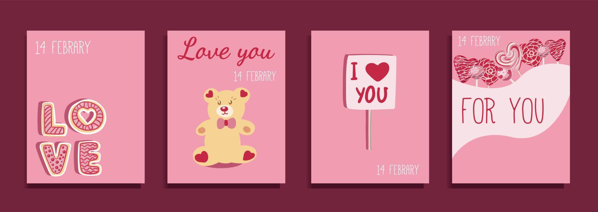 Valentine s day concept posters set. Vector illustration. Flat red and pink paper hearts with frame on geometric background. Cute love sale banners or greeting cards.