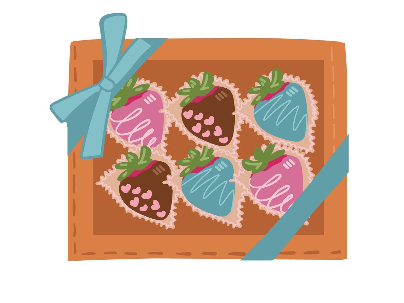 A box of chocolates as a gift. Sweets for Valentine s Day, Mother s Day, and Women s Day. Flat style, vector illustration.