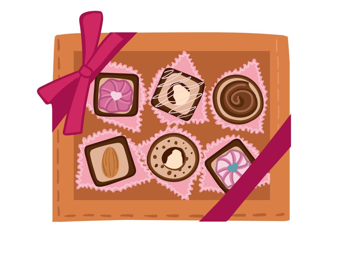 una caja de bombones de regalo. dulces para el día de san valentín, día de la madre y día de la mujer. estilo plano, ilustración vectorial. vector