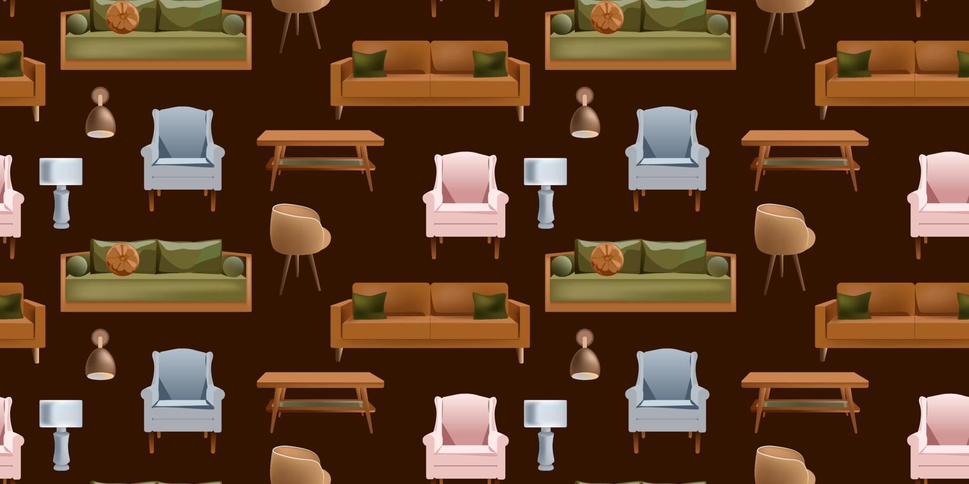 Seamless background of furniture for sitting. Pattern for gift paper, socks, sweater, jumper or paper design. vector