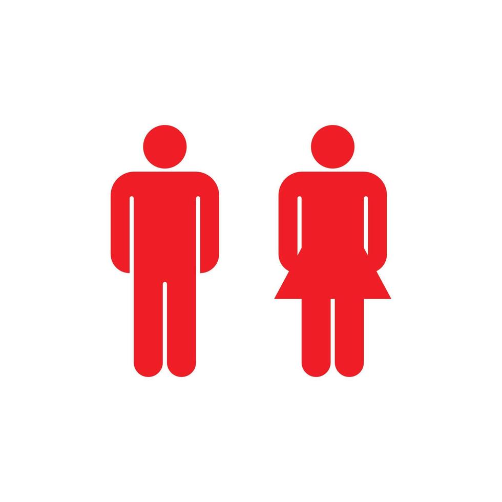 eps10 inodoro vectorial rojo o icono sólido de hombre y mujer aislado en fondo blanco. símbolo de baño masculino y femenino en un estilo moderno y plano simple para el diseño de su sitio web, logotipo y aplicación móvil vector