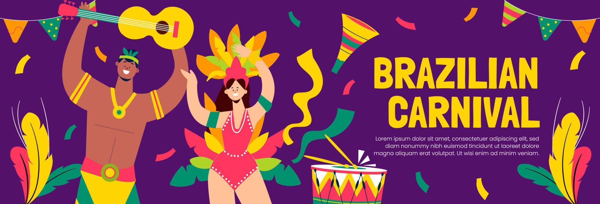 diseño plano de vector de banner horizontal de carnaval brasileño