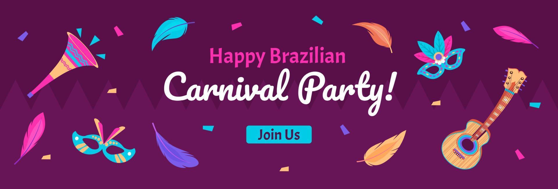 diseño plano de vector de banner horizontal de carnaval brasileño