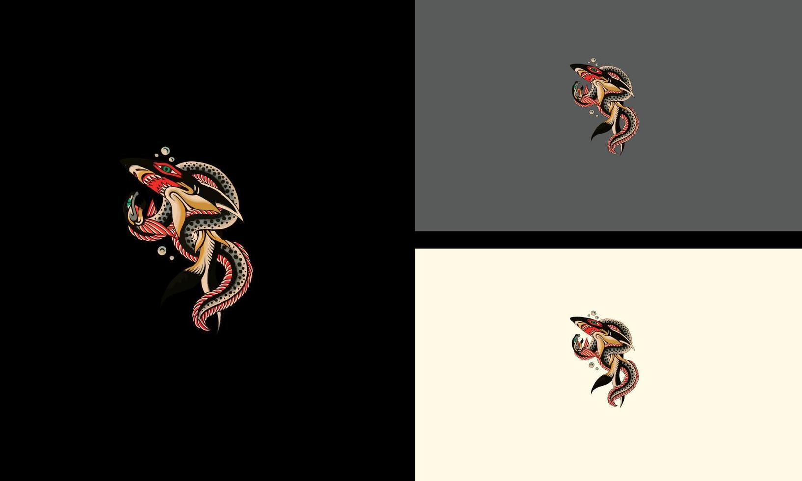 whale and snake vector artwork design