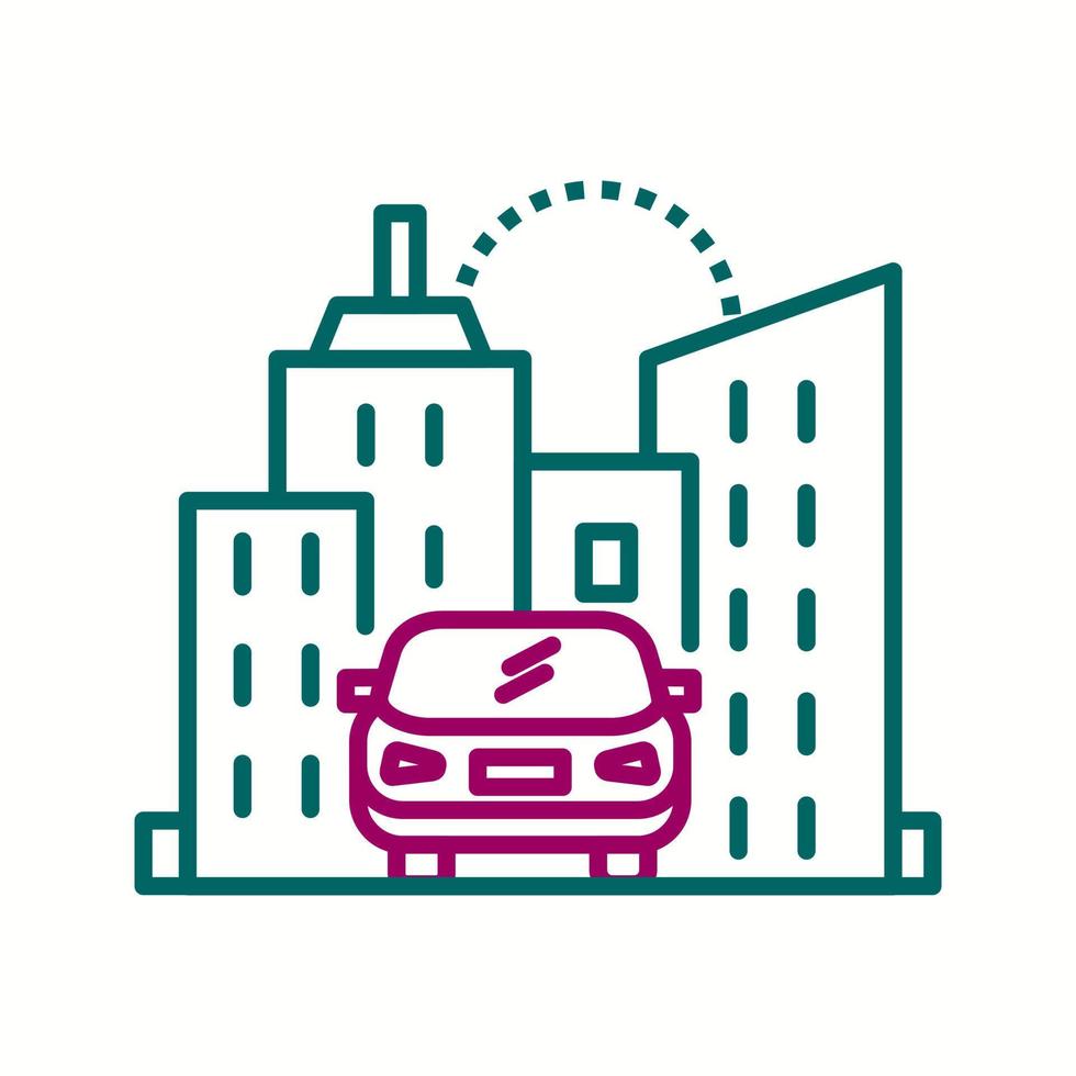 Beautiful Car in city Vector line icon