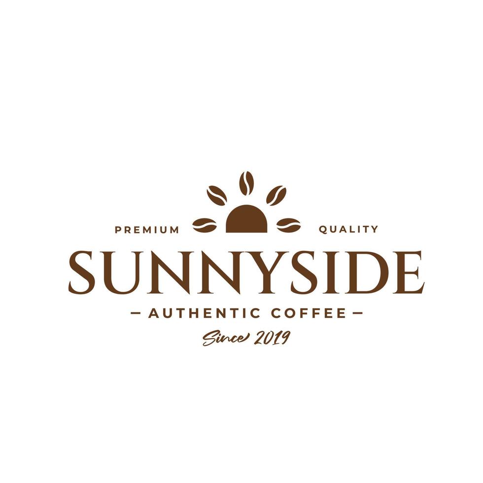 Vintage coffee shop logo with sun and coffee beans. Coffee shop logo and sun. vector