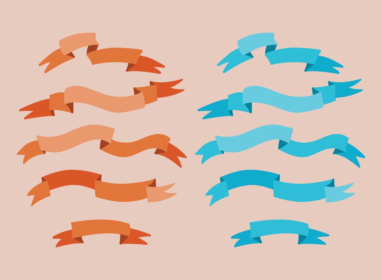 Ribbon set. Orange and blue ribbons. Retro style vector