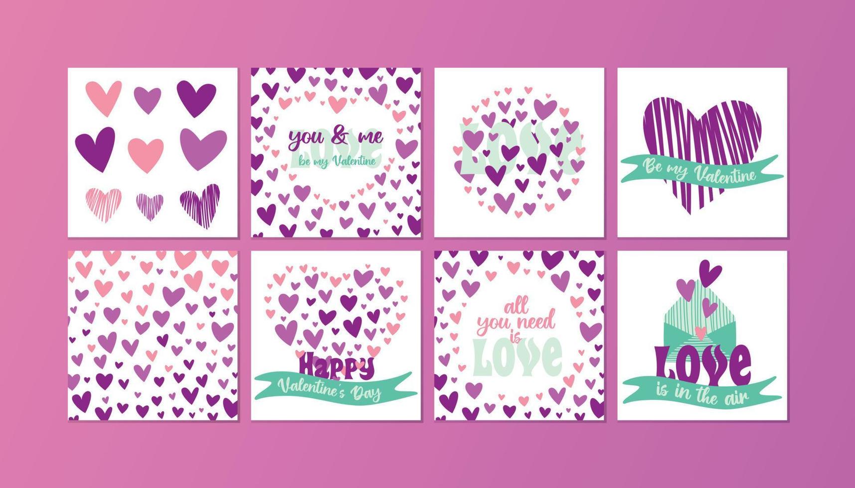 conjunto de tarjetas de felicitación del día de san valentín y publicaciones en redes sociales vector