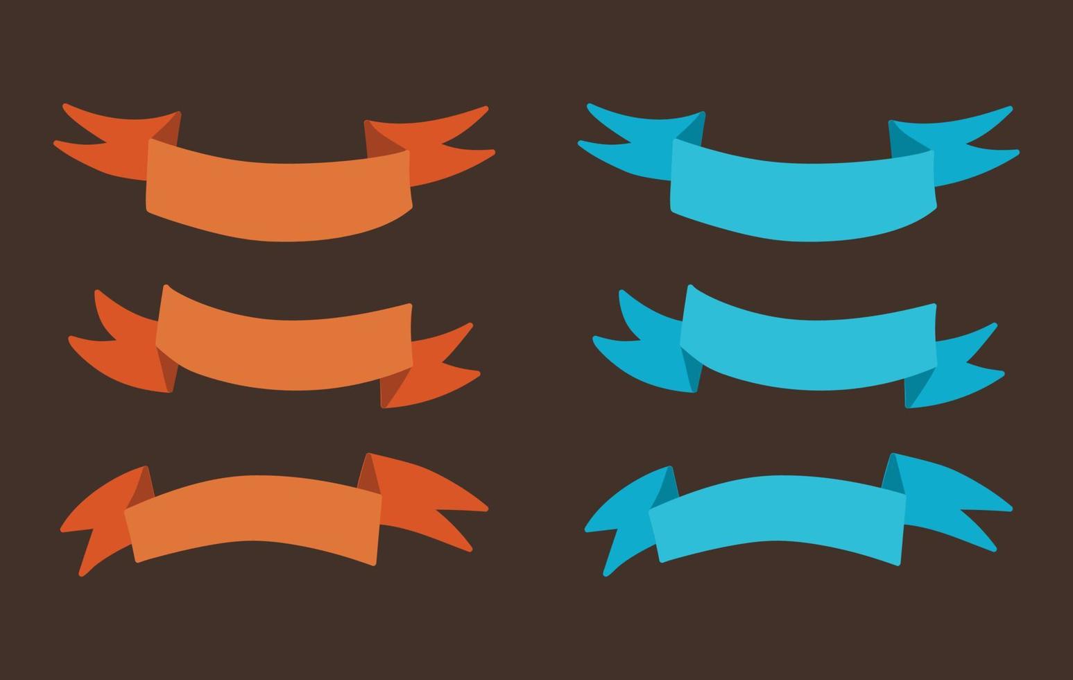 Ribbon set. Orange and blue ribbons on dark background. Retro style vector