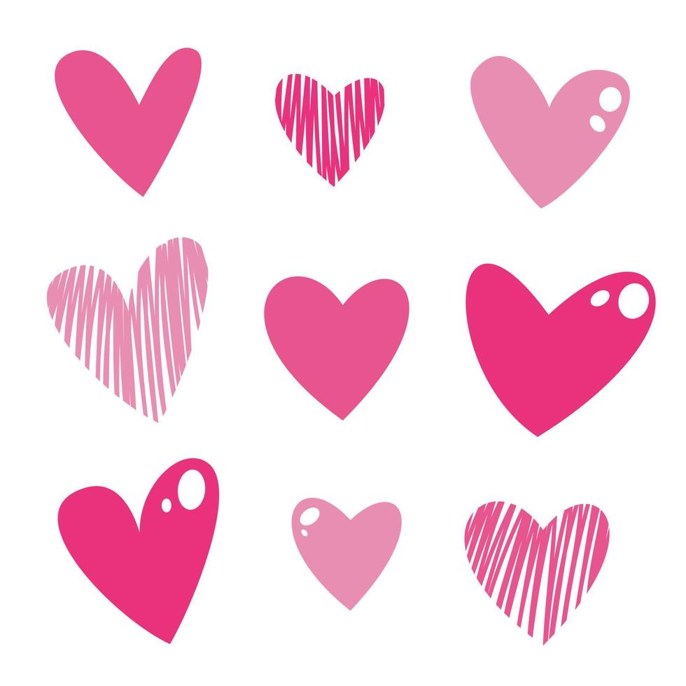 Cute hand drawn hearts collection for Valentine's Day. Delicate pink hearts. vector