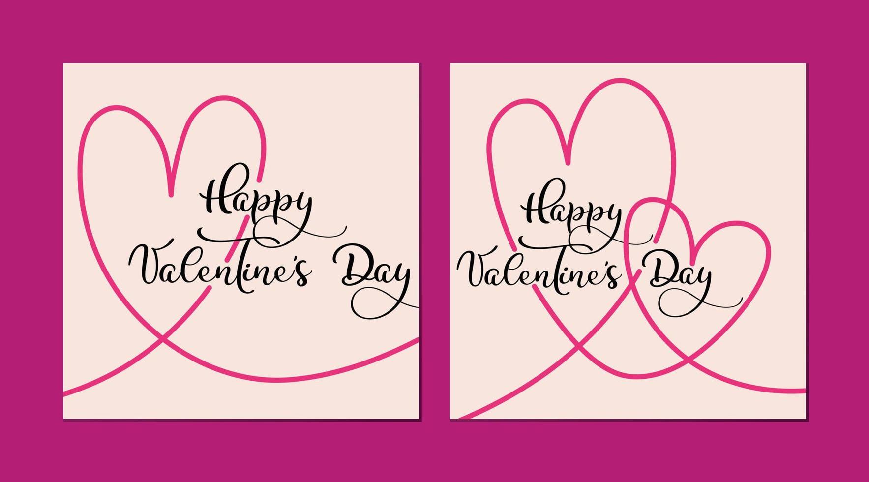 Set of posts, greeting cards. Hearts drawn in one line, lettering happy valentine's day vector