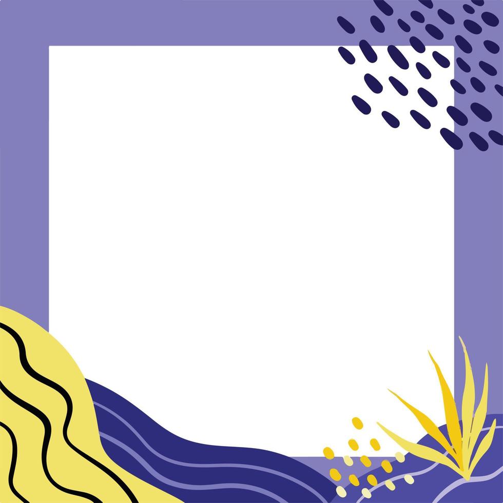 fondo vectorial moderno morado, blanco y amarillo con un cuadro de espacio de copia vacío para texto en el medio aislado. papel tapiz de estilo de dibujos animados simples para impresión en papel o pegatinas. vector