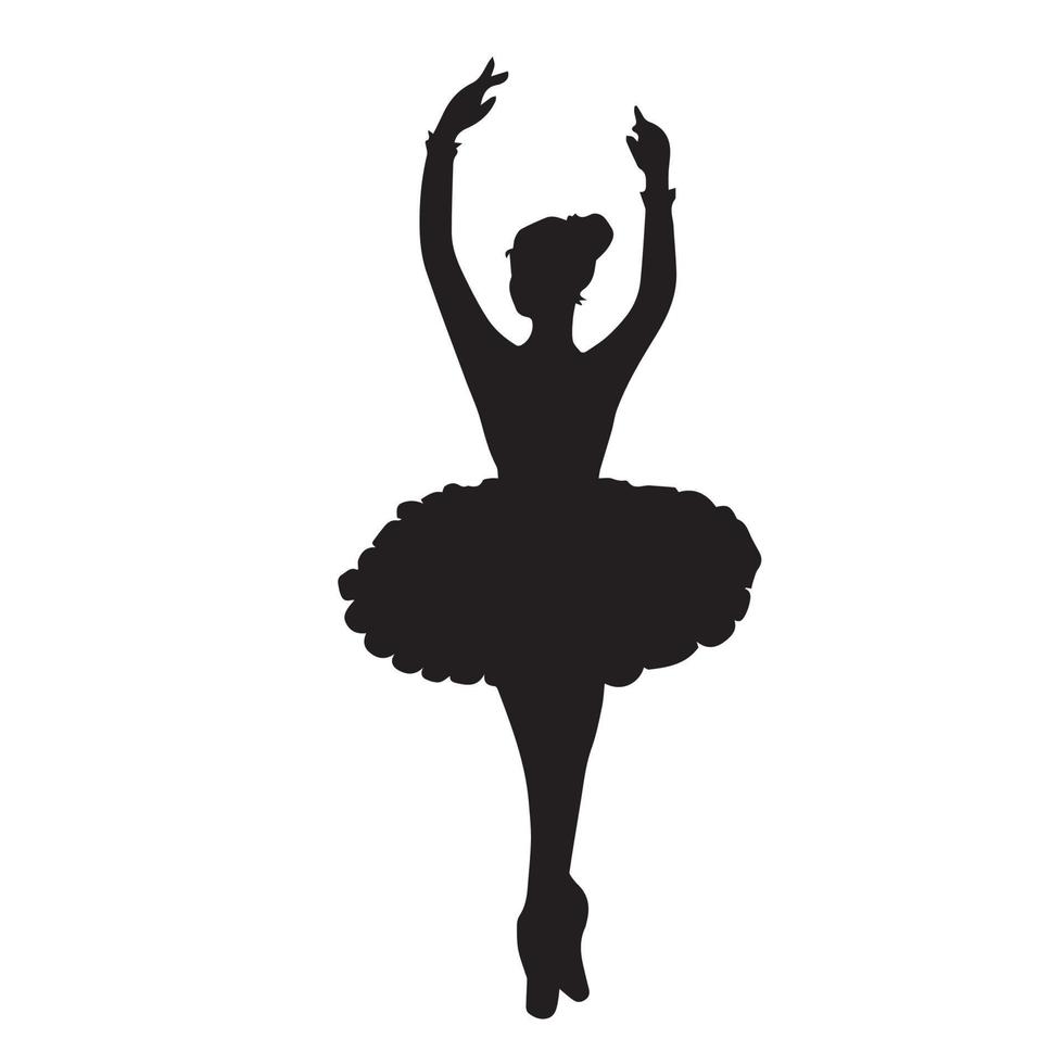 Female young adult ballerina ballet dancer pose with black color isolated on plain white background. Human full body figure with simple flat colored drawing. vector