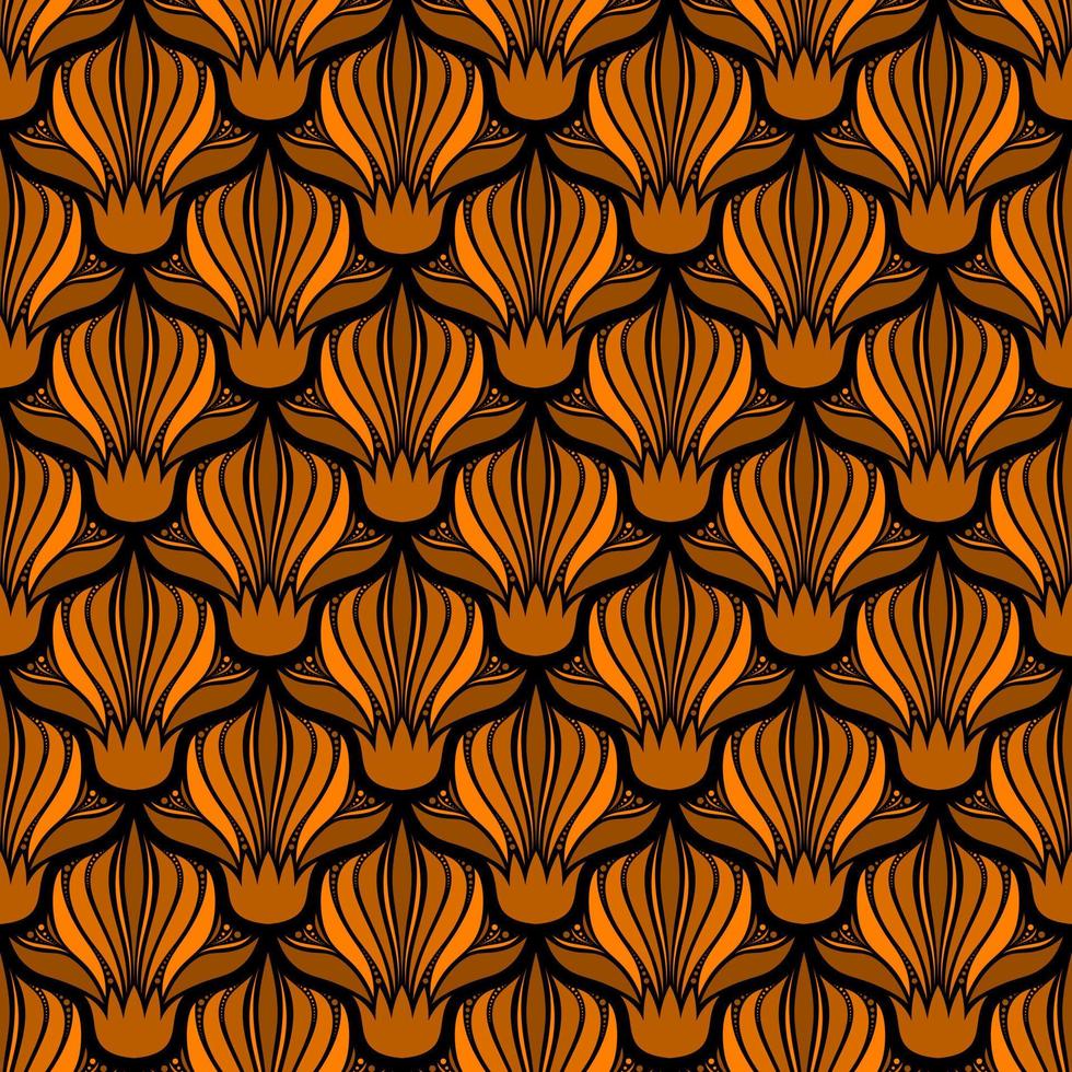 Fondo de estilo art nouveau de vector transparente negro con flores naranjas