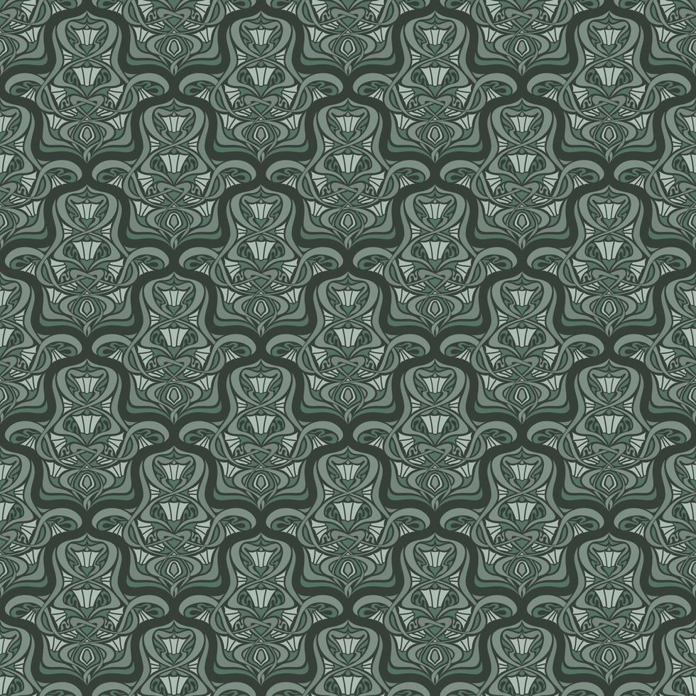 SWAMP SEAMLESS VECTOR BACKGROUND IN ART NOUVEAU STYLE WITH GREEN FLOWER ARRANGEMENT