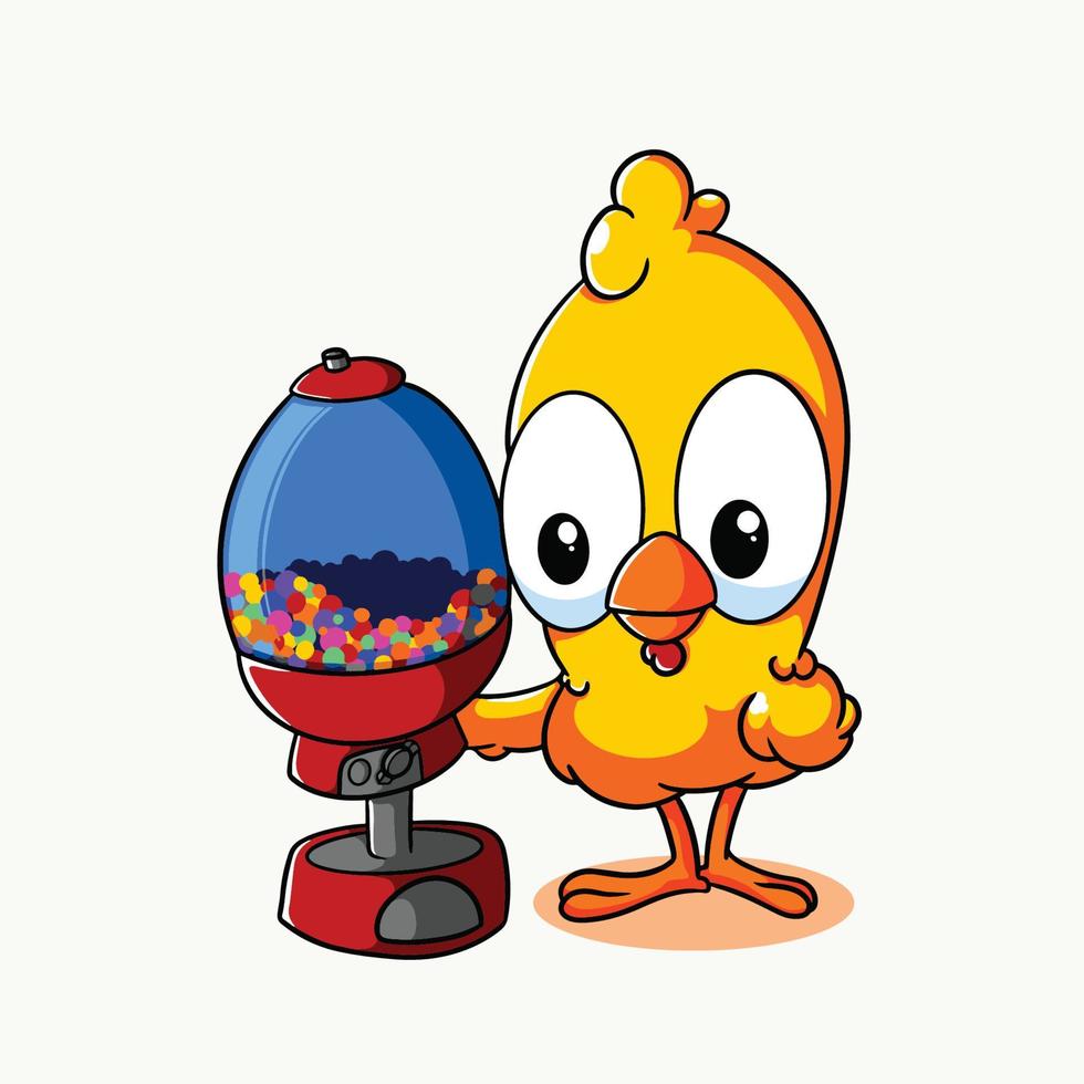 cartoon chicken with candy machine vector