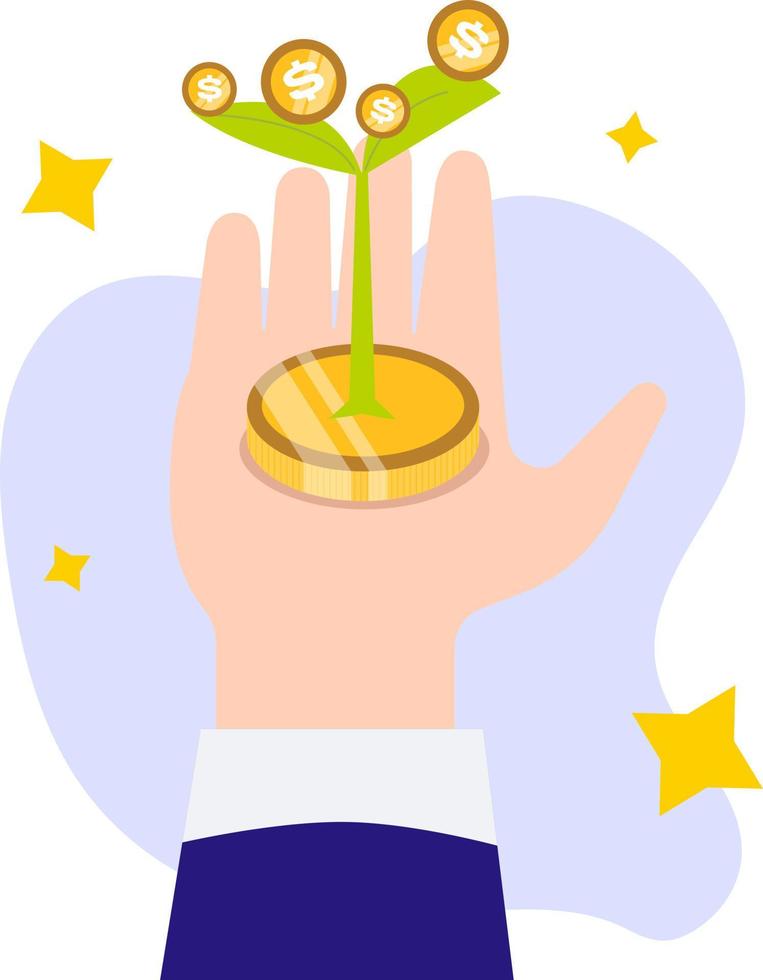 Business hand holding gold coins with tree grow. Investment concept vector