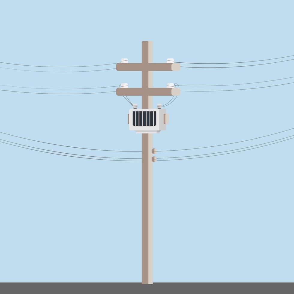 Power distribution on concrete pole with electrical wires vector illustration.Thailand Power pole
