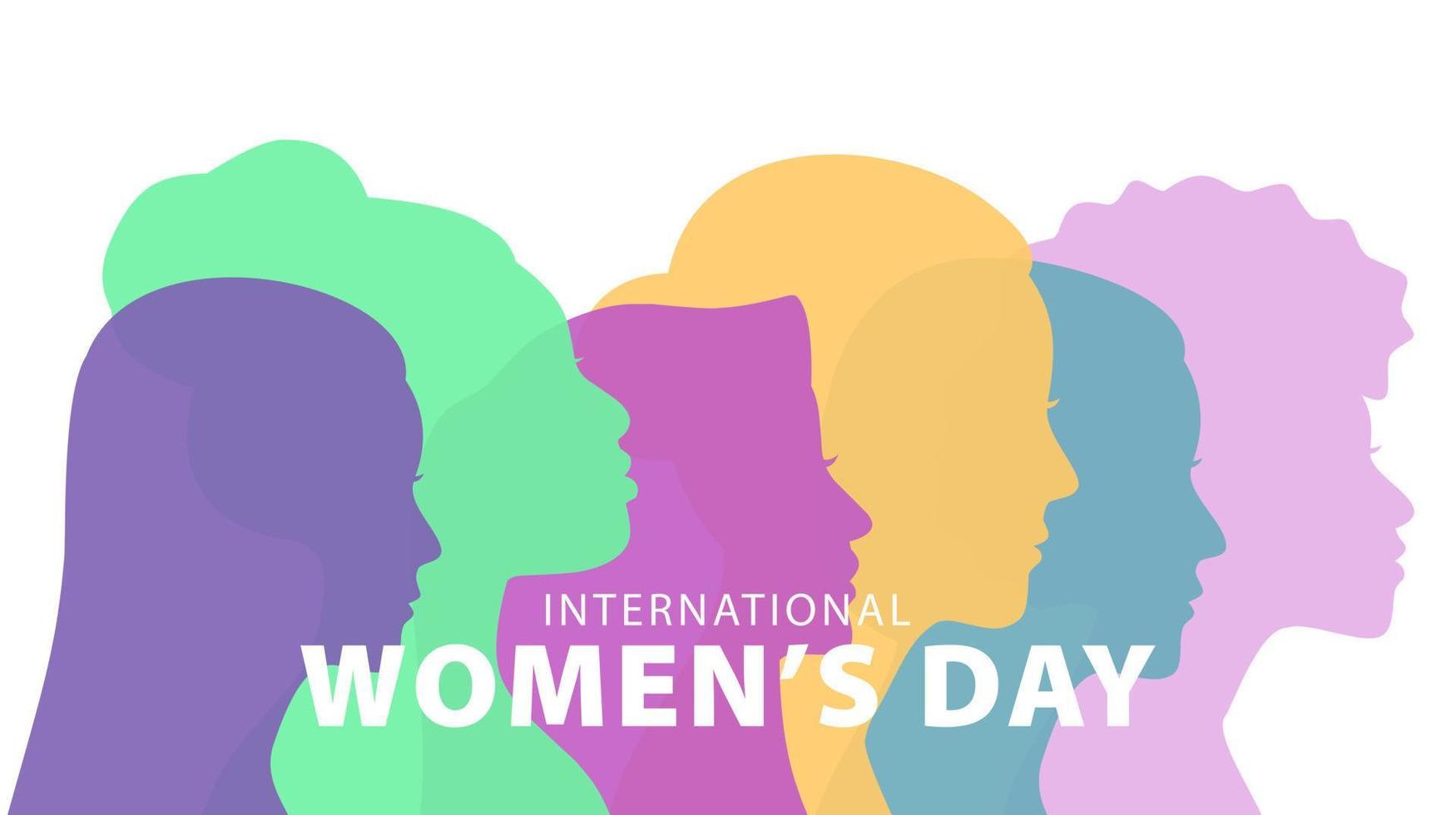 International women's day banner. Woman silhouette flat design. Concept of feminism, women's day, equality. Vector illustration