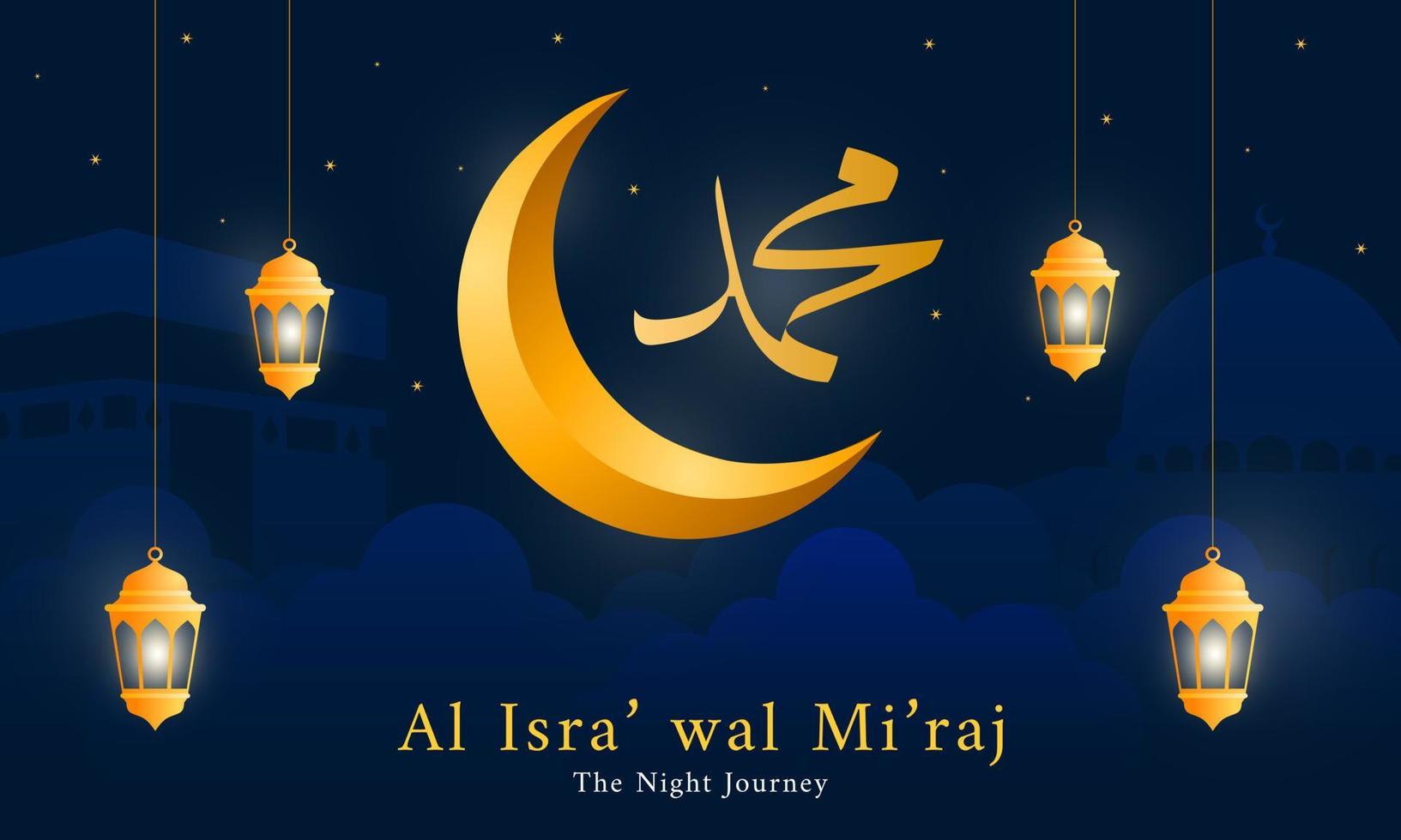 Isra and mi'raj design template, night journey of prophet Muhammad. Vector illustration for greeting card, banner, poster