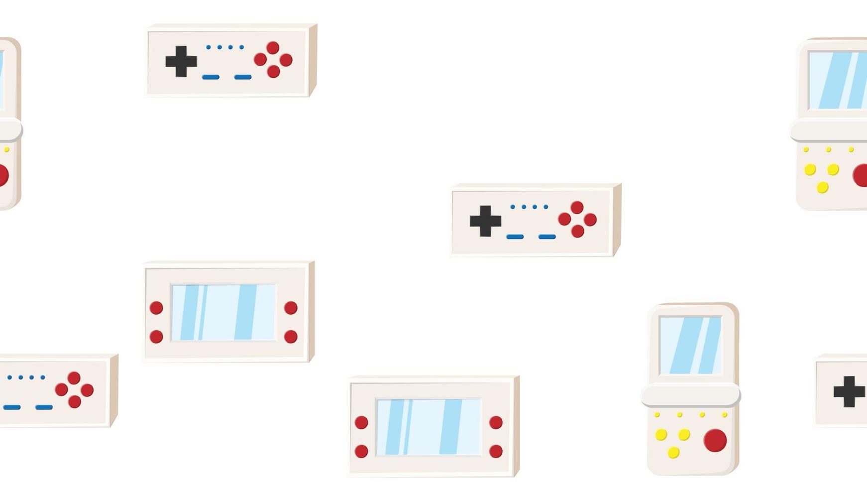 patrones sin fisuras interminables con consolas de juegos portátiles y joysticks, juguetes electrónicos viejos hipster vintage retro de los años 70, 80, 90 aislados en fondo blanco. ilustración vectorial vector