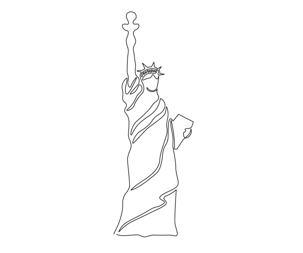 logotipo abstracto de la estatua de la libertad, dibujado a mano, línea mono continua, arte de una línea vector